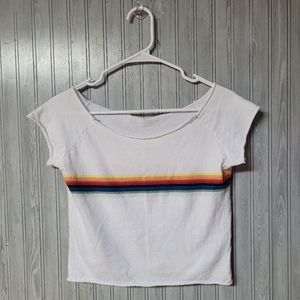 John Galt Rainbow Stripe Crop Top Baby Tee Shirt